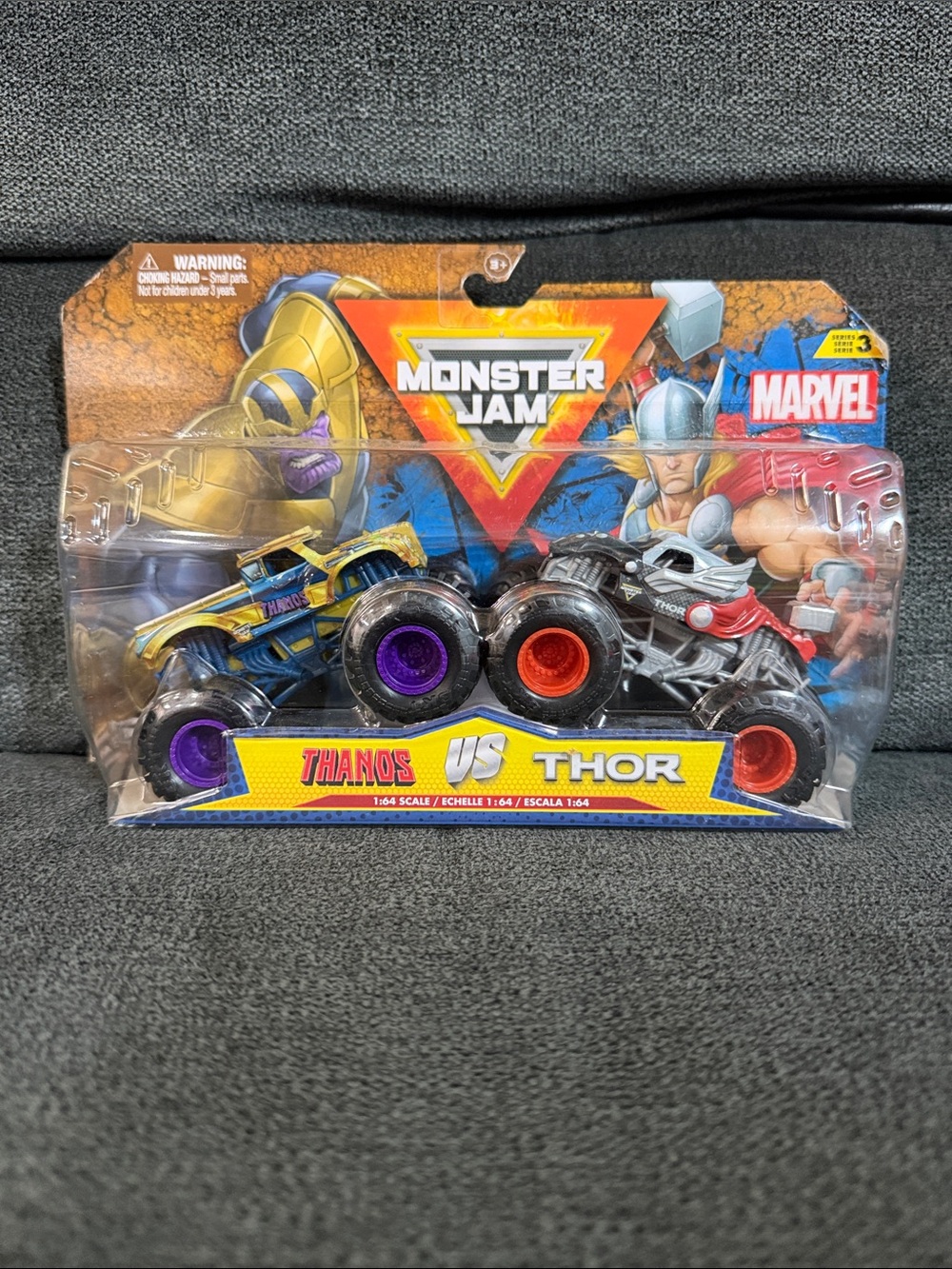Marvel Monster Jam Thanos vs Thor Two-Pack - Purple & Red Monster Trucks